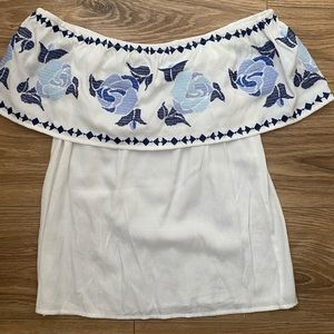 Blue Rain off the shoulder top